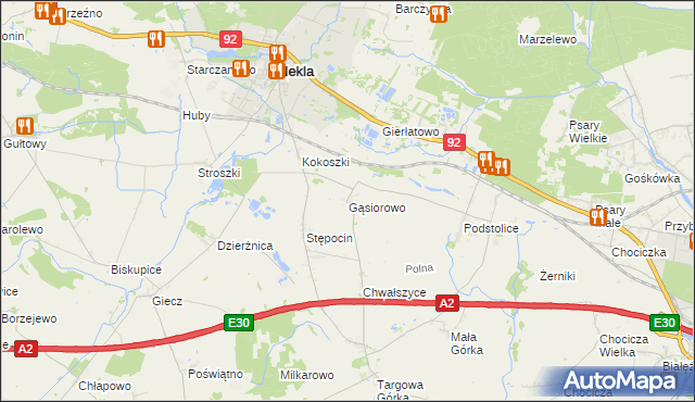 mapa Gąsiorowo gmina Nekla, Gąsiorowo gmina Nekla na mapie Targeo