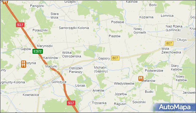 mapa Gąsiory gmina Żelechów, Gąsiory gmina Żelechów na mapie Targeo