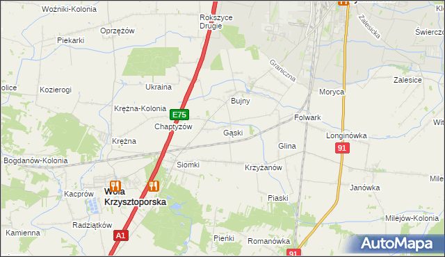 mapa Gąski gmina Wola Krzysztoporska, Gąski gmina Wola Krzysztoporska na mapie Targeo