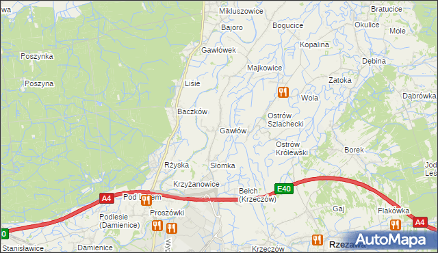 mapa Gawłów gmina Bochnia, Gawłów gmina Bochnia na mapie Targeo