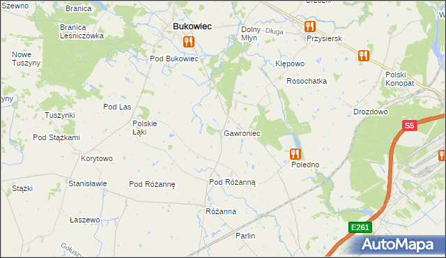 mapa Gawroniec gmina Bukowiec, Gawroniec gmina Bukowiec na mapie Targeo