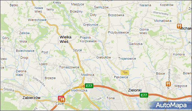mapa Giebułtów gmina Wielka Wieś, Giebułtów gmina Wielka Wieś na mapie Targeo