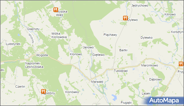 mapa Giętlewo, Giętlewo na mapie Targeo