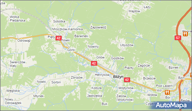 mapa Gilów gmina Bliżyn, Gilów gmina Bliżyn na mapie Targeo