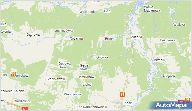 mapa Gilówka gmina Nowe Miasto nad Pilicą, Gilówka gmina Nowe Miasto nad Pilicą na mapie Targeo