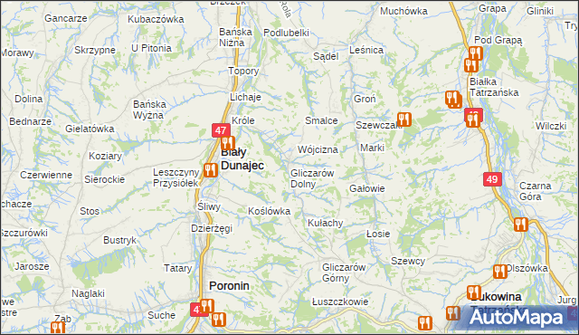 mapa Gliczarów Dolny, Gliczarów Dolny na mapie Targeo