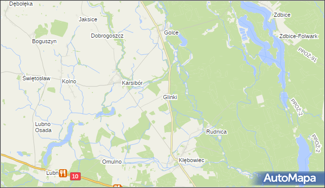 mapa Glinki gmina Wałcz, Glinki gmina Wałcz na mapie Targeo