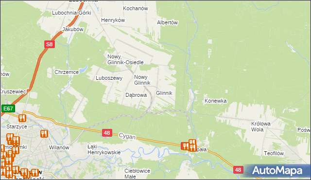 mapa Glinnik gmina Lubochnia, Glinnik gmina Lubochnia na mapie Targeo