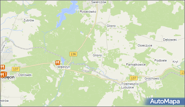 mapa Glisno gmina Sulęcin, Glisno gmina Sulęcin na mapie Targeo