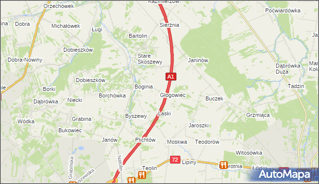 mapa Głogowiec gmina Nowosolna, Głogowiec gmina Nowosolna na mapie Targeo