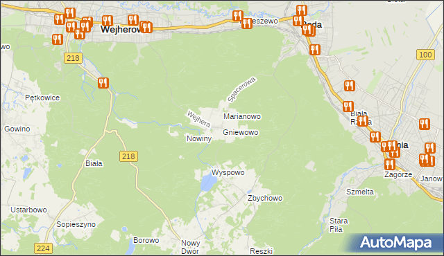 mapa Gniewowo gmina Wejherowo, Gniewowo gmina Wejherowo na mapie Targeo