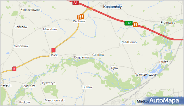mapa Godków gmina Kostomłoty, Godków gmina Kostomłoty na mapie Targeo