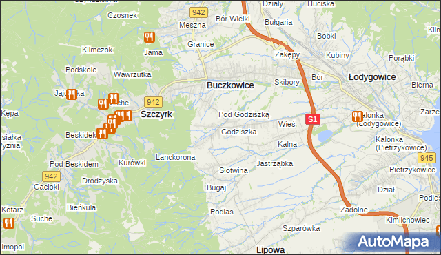 mapa Godziszka gmina Buczkowice, Godziszka gmina Buczkowice na mapie Targeo