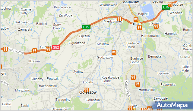 mapa Godziszów gmina Goleszów, Godziszów gmina Goleszów na mapie Targeo