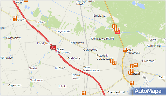 mapa Gołaszewo gmina Kowal, Gołaszewo gmina Kowal na mapie Targeo