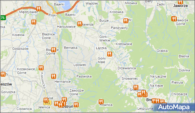 mapa Górki Małe gmina Brenna, Górki Małe gmina Brenna na mapie Targeo