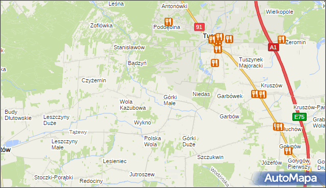 mapa Górki Małe gmina Tuszyn, Górki Małe gmina Tuszyn na mapie Targeo