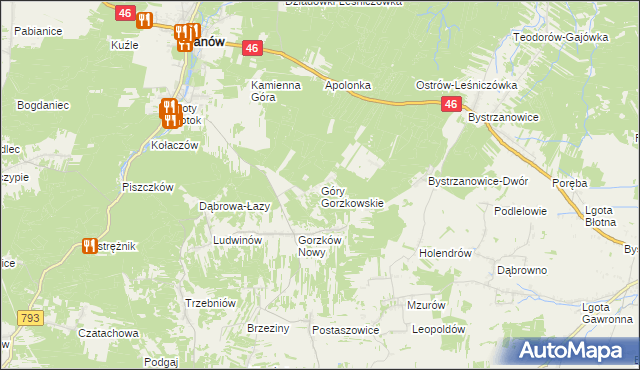 mapa Góry Gorzkowskie, Góry Gorzkowskie na mapie Targeo