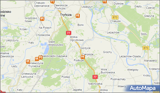 mapa Gorzyce gmina Tryńcza, Gorzyce gmina Tryńcza na mapie Targeo