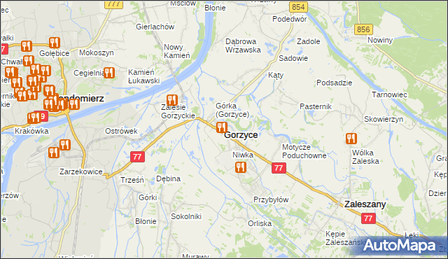 mapa Gorzyce powiat tarnobrzeski, Gorzyce powiat tarnobrzeski na mapie Targeo