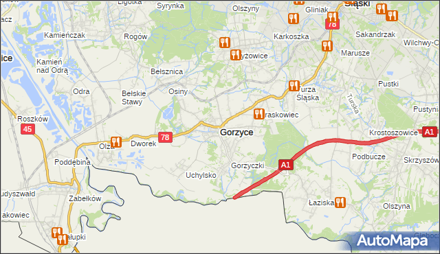 mapa Gorzyce powiat wodzisławski, Gorzyce powiat wodzisławski na mapie Targeo