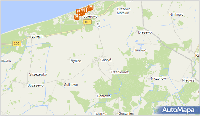 mapa Gostyń gmina Świerzno, Gostyń gmina Świerzno na mapie Targeo