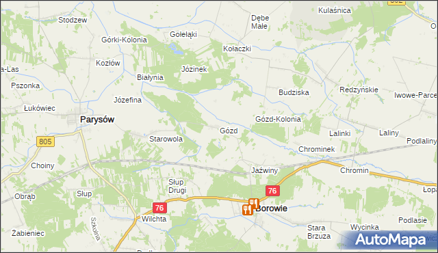 mapa Gózd gmina Borowie, Gózd gmina Borowie na mapie Targeo