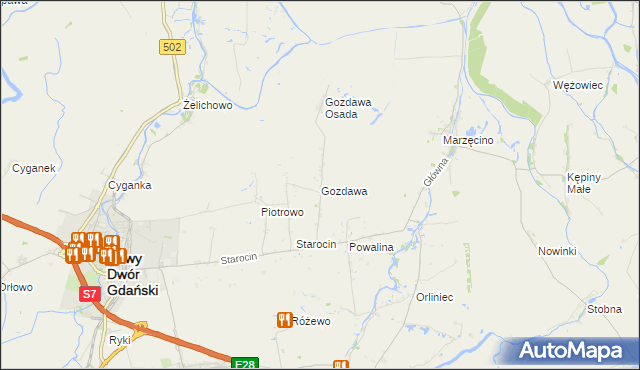 mapa Gozdawa gmina Nowy Dwór Gdański, Gozdawa gmina Nowy Dwór Gdański na mapie Targeo