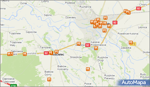 mapa Gozdów gmina Kościelec, Gozdów gmina Kościelec na mapie Targeo