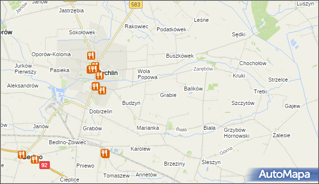 mapa Grabie gmina Żychlin, Grabie gmina Żychlin na mapie Targeo