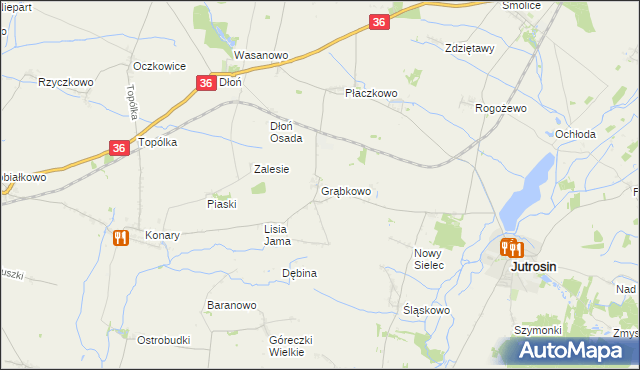mapa Grąbkowo gmina Jutrosin, Grąbkowo gmina Jutrosin na mapie Targeo