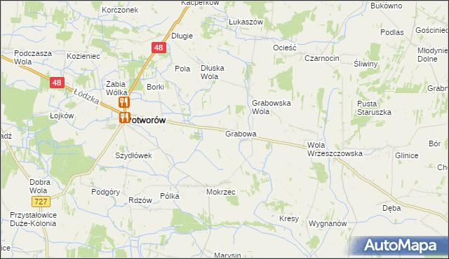 mapa Grabowa gmina Potworów, Grabowa gmina Potworów na mapie Targeo