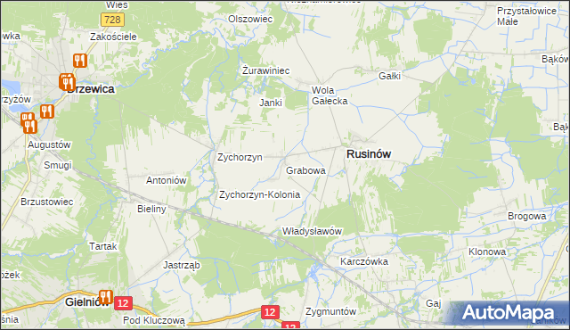 mapa Grabowa gmina Rusinów, Grabowa gmina Rusinów na mapie Targeo