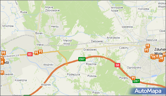 mapa Grabowiec gmina Sieradz, Grabowiec gmina Sieradz na mapie Targeo