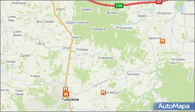 mapa Grabowiec gmina Tuliszków, Grabowiec gmina Tuliszków na mapie Targeo