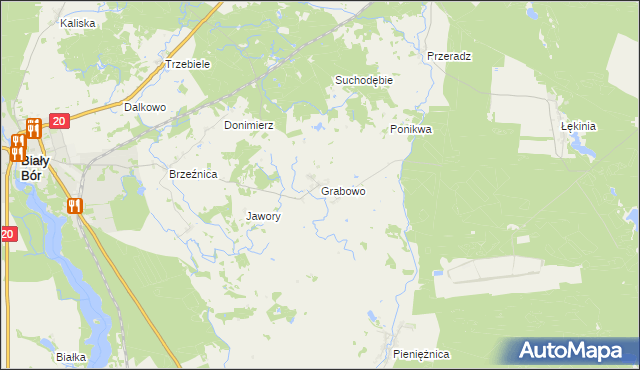 mapa Grabowo gmina Biały Bór, Grabowo gmina Biały Bór na mapie Targeo