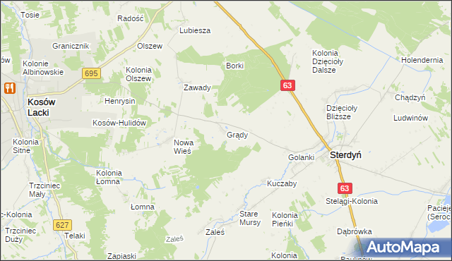 mapa Grądy gmina Sterdyń, Grądy gmina Sterdyń na mapie Targeo
