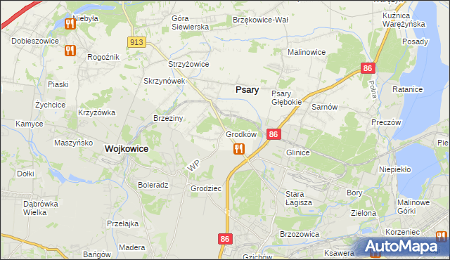 mapa Grodków gmina Psary, Grodków gmina Psary na mapie Targeo