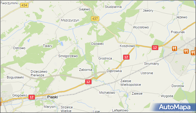 mapa Grodnica gmina Borek Wielkopolski, Grodnica gmina Borek Wielkopolski na mapie Targeo