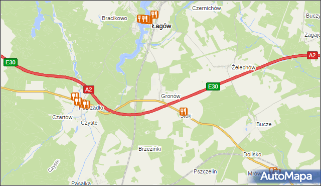 mapa Gronów gmina Łagów, Gronów gmina Łagów na mapie Targeo