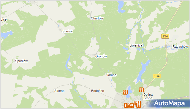 mapa Gronów gmina Ośno Lubuskie, Gronów gmina Ośno Lubuskie na mapie Targeo