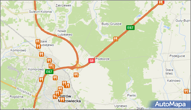 mapa Grudzie gmina Ostrów Mazowiecka, Grudzie gmina Ostrów Mazowiecka na mapie Targeo