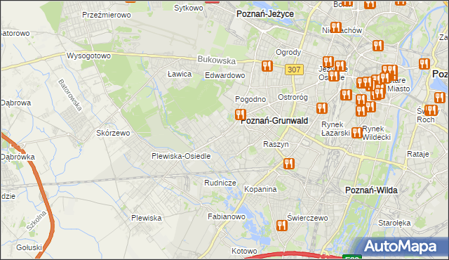 mapa Grunwald gmina Poznań, Grunwald gmina Poznań na mapie Targeo