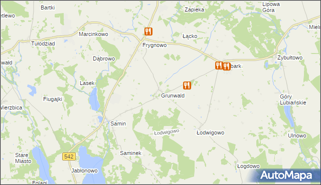 mapa Grunwald powiat ostródzki, Grunwald powiat ostródzki na mapie Targeo