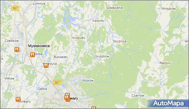 mapa Gruszków gmina Mysłakowice, Gruszków gmina Mysłakowice na mapie Targeo