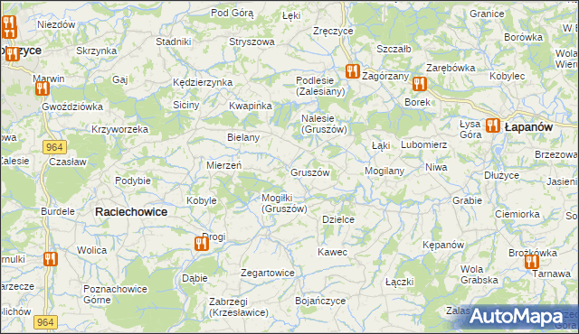mapa Gruszów gmina Raciechowice, Gruszów gmina Raciechowice na mapie Targeo