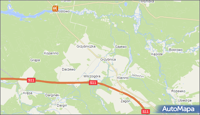 mapa Grzybnica gmina Manowo, Grzybnica gmina Manowo na mapie Targeo