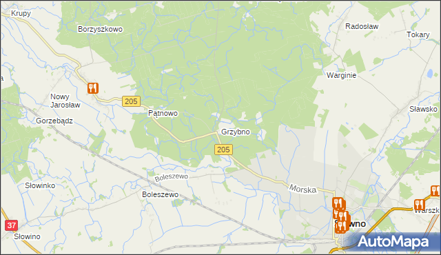 mapa Grzybno gmina Sławno, Grzybno gmina Sławno na mapie Targeo