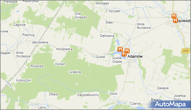 mapa Gułów gmina Adamów, Gułów gmina Adamów na mapie Targeo