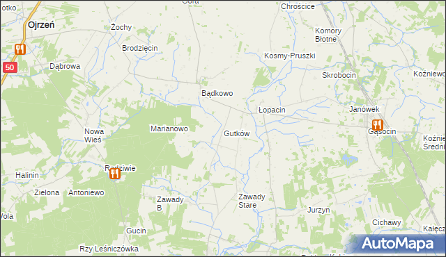 mapa Gutków gmina Sońsk, Gutków gmina Sońsk na mapie Targeo